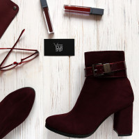 Ботильоны из велюра цвета бордо Арт. 52-3Ок-53738