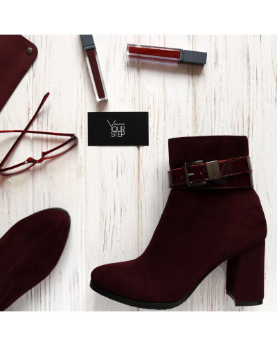 Ботильоны из велюра цвета бордо Арт. 52-3Ок-53738