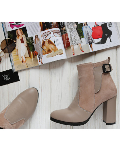 Ботинки на устойчивом каблуке бежевого цвета Арт. 805-1Ок