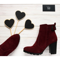 Ботинки на устойчивом каблуке бордового цвета Арт. 805-1