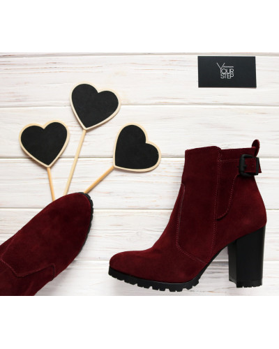 Ботинки на устойчивом каблуке бордового цвета Арт. 805-1