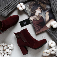 Ботинки на устойчивом каблуке из бордовой замши Арт. 805-1Ок