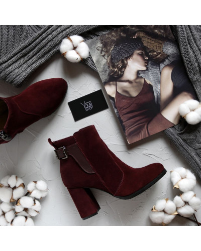 Ботинки на устойчивом каблуке из бордовой замши Арт. 805-1Ок