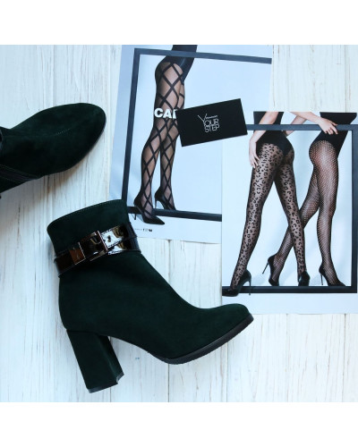 Ботильоны из зеленого велюра с черным лаковым ремешком Арт. 52-3Ок-53738