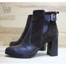 Ботинки на устойчивом каблуке шоколадного цвета Арт. 805-1Ок