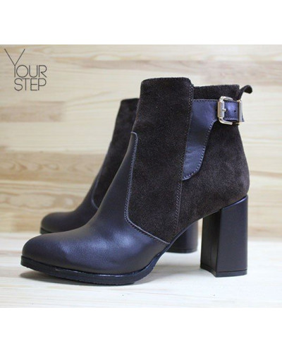 Ботинки на устойчивом каблуке шоколадного цвета Арт. 805-1Ок