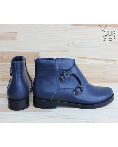Ботинки из синей кожи с пряжкой Арт. 12-26V