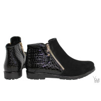 Ботинки из замши и лаковой кожи под рептилию черного цвета со змейками Арт. 235-2(М6)