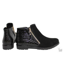 Ботинки из замши и лаковой кожи под рептилию черного цвета со змейками Арт. 235-2(М6)