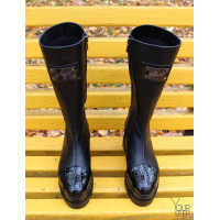 Полусапоги из черной кожи с лаковым носом на высокой подошве Арт. 235-3