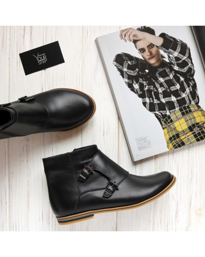 Ботинки из натуральной черной кожи с пряжкой Арт. 12-26/12