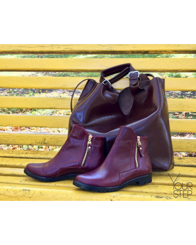 Ботинки из бордовой кожи со змейками Арт. 12-21(М6) 