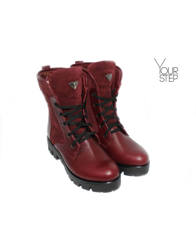 Ботинки бордового цвета со шнуровкой на тракторной подошве Арт. 12-6F(S2)