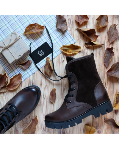 Ботинки цвета шоколад со шнуровкой на тракторной подошве Арт. 12-6(S2)