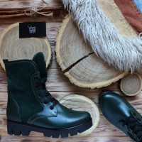 Ботинки зеленого цвета со шнуровкой на тракторной подошве Арт. 12-6F(S2)