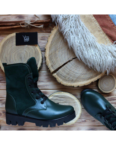 Ботинки зеленого цвета со шнуровкой на тракторной подошве Арт. 12-6F(S2)