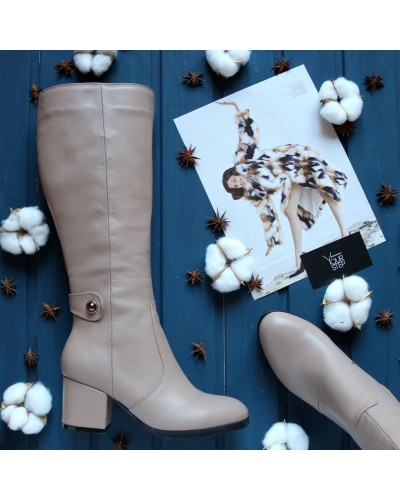 Бежеві чоботи на підборах Арт. 605-2Ок-3326(2)