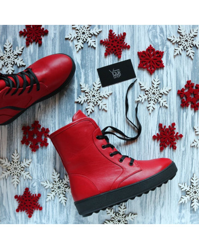 Ботинки из красной кожи 12-6(Ls6)