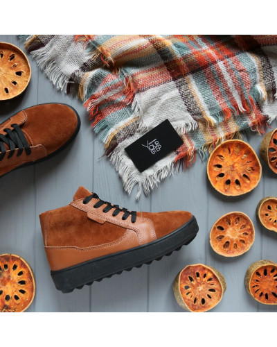 Ботинки из натуральной кожи и замши рыжего цвета 05-11(Ls6) ДОП*