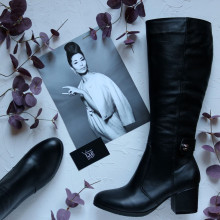 Чоботи із чорної шкіри на підборах Арт. 605-2Ок-3326(2)