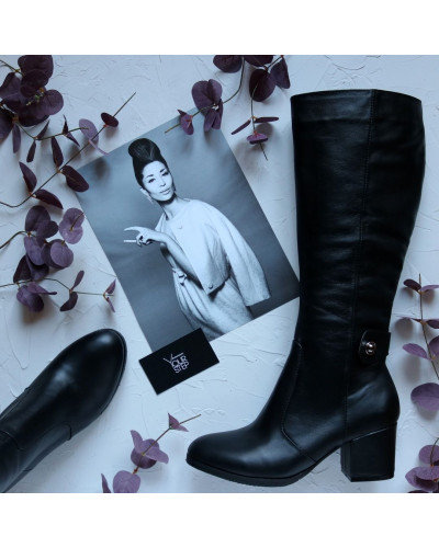 Чоботи із чорної шкіри на підборах Арт. 605-2Ок-3326(2)