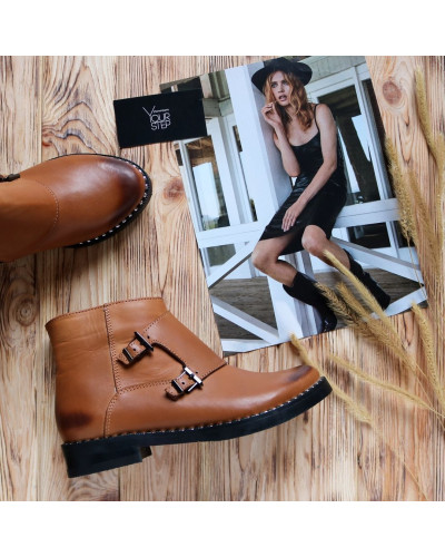 Ботинки-монки из натуральной кожи рыжего цвета с эффектом потертости 12-26V(64)