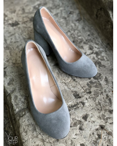 Туфли из серой замши на устойчивом каблуке Арт. 95-1/49Ок