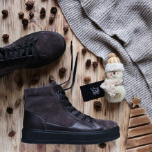 Ботинки из замши и кожи цвета какао 51-3/152