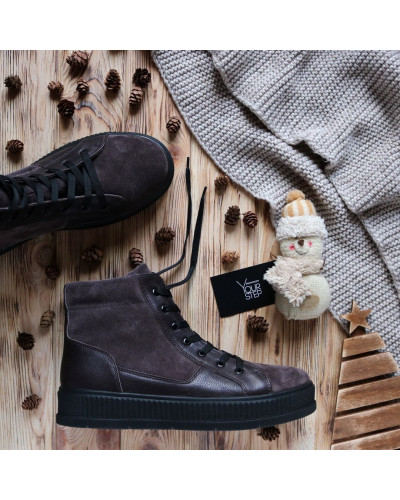 Ботинки из замши и кожи цвета какао 51-3/152