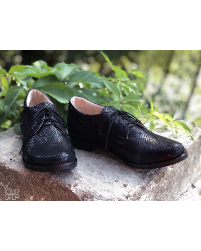 Туфли на низком ходу из нубука под питон черного цвета Арт. 16-1/12(Mar4)