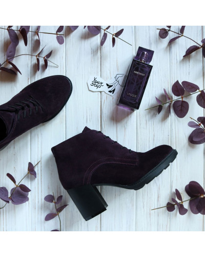 Ботильоны из замши цвета баклажан на устойчивом каблуке Арт. 605-8Alf