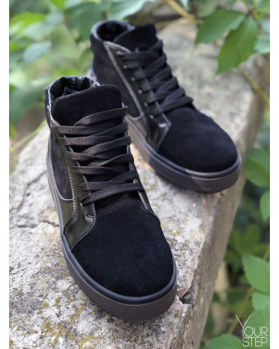 Ботинки из натуральной кожи и замши черного цвета 05-11(Ls6) ДОП*