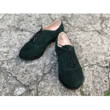 Туфли на низком ходу из зеленой замши Арт. 05-6(Mar4)