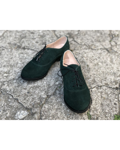 Туфли на низком ходу из зеленой замши Арт. 05-6(Mar4)