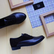 Туфли на низком ходу из кожи и замши цвета шоколад Арт. 05-6(Mar4)