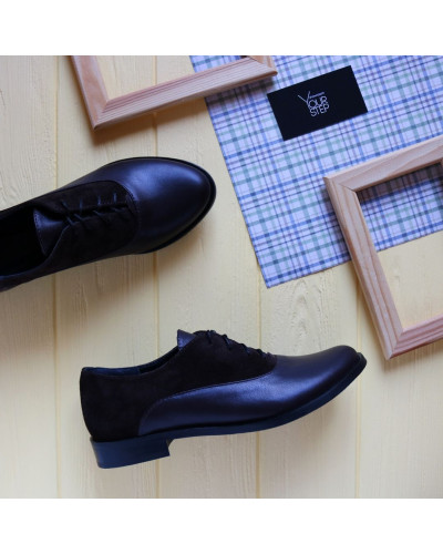 Туфли на низком ходу из кожи и замши цвета шоколад Арт. 05-6(Mar4)