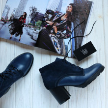 Ботильоны из кожи и замши синего цвета на устойчивом каблуке Арт. 605-8Alf