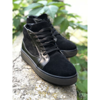 Ботинки из натуральной кожи и замши черного цвета 05-11(Ls6) ДОП*