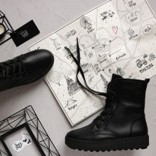 Ботинки из черной кожи 12-6(Ls6)