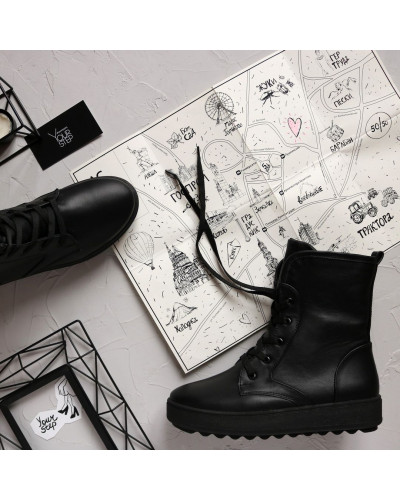 Ботинки из черной кожи 12-6(Ls6)