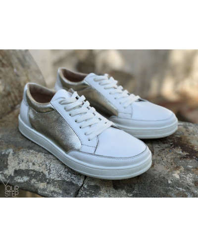 Кеди із білої шкіри зі вставками Арт. Om-2(Em)