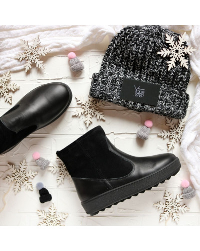 Ботинки из черной кожи и замши 12-19(Ls6)