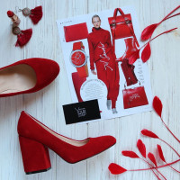 Туфли из красной замши на устойчивом каблуке Арт. 95-1/49Ок