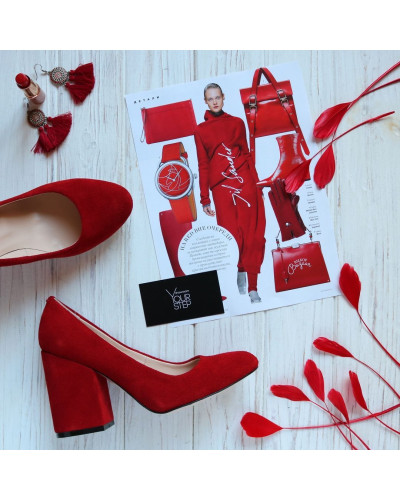 Туфли из красной замши на устойчивом каблуке Арт. 95-1/49Ок