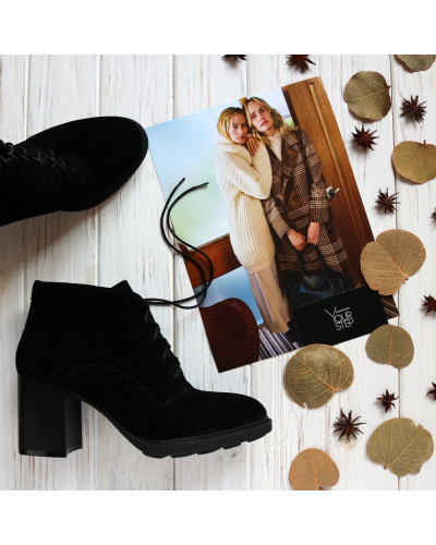 Ботильоны из черной замши на устойчивом каблуке Арт. 605-8Alf