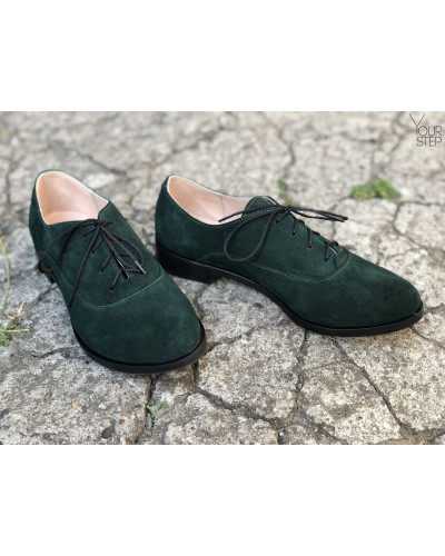 Туфли на низком ходу из зеленой замши Арт. 05-6(Mar4)