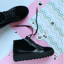 Ботинки из натуральной кожи и замши черного цвета 05-11(Ls6) ДОП*