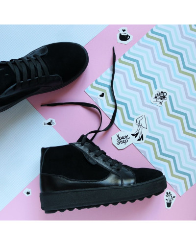 Ботинки из натуральной кожи и замши черного цвета 05-11(Ls6) ДОП*