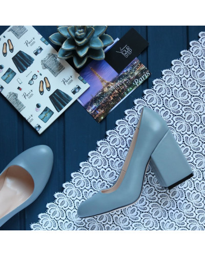 Туфли из серой кожи на устойчивом каблуке Арт. 95-1/49Ок