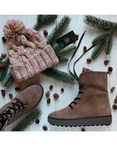 Ботинки из замши цвета капучино на коричневой подошве 12-6(Ls6)